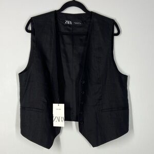 Zara Black Linen Sleeveless Vest women’s XL